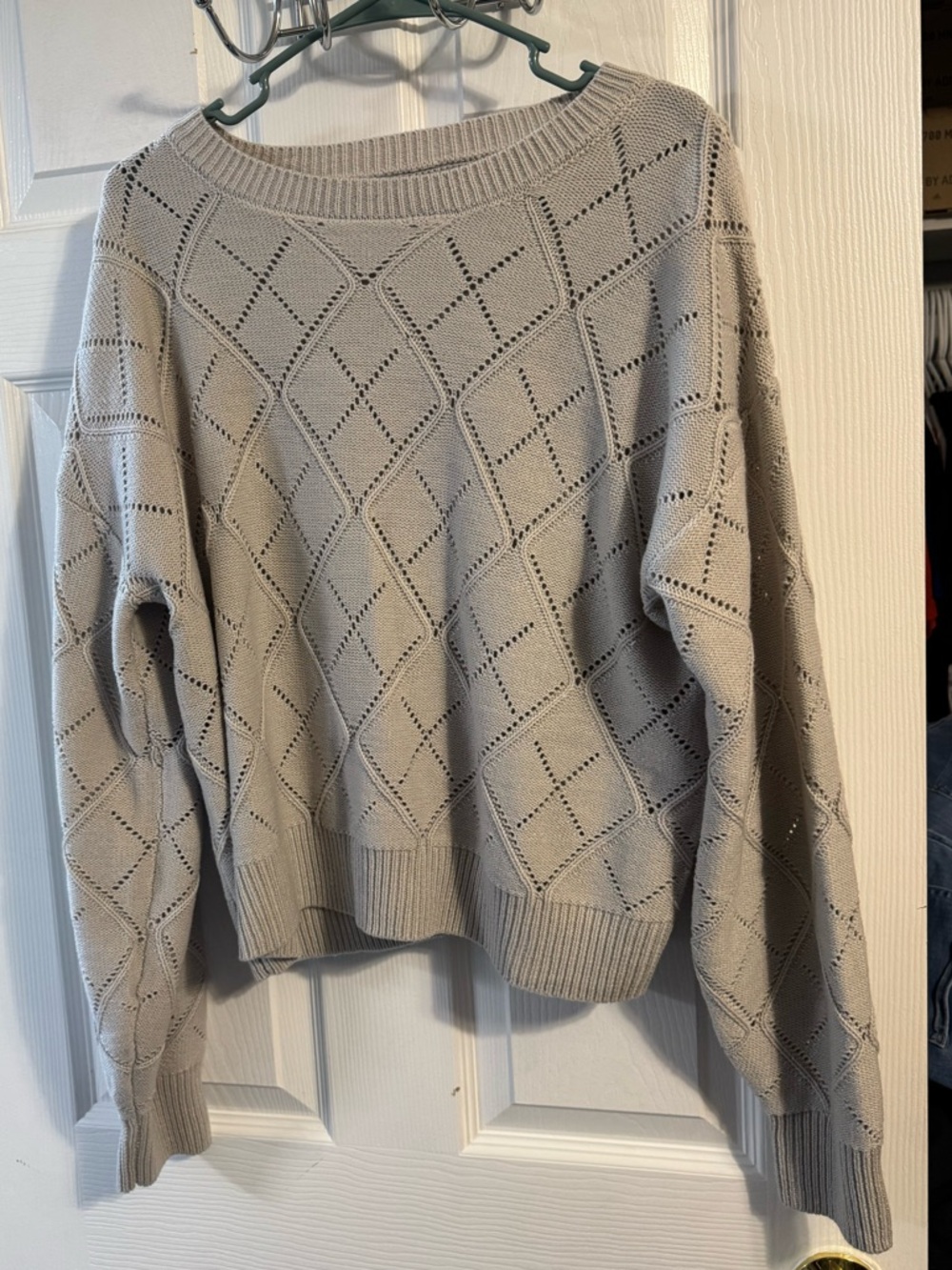 Women’s Light Gray Openwork Diamond Knit Sweater